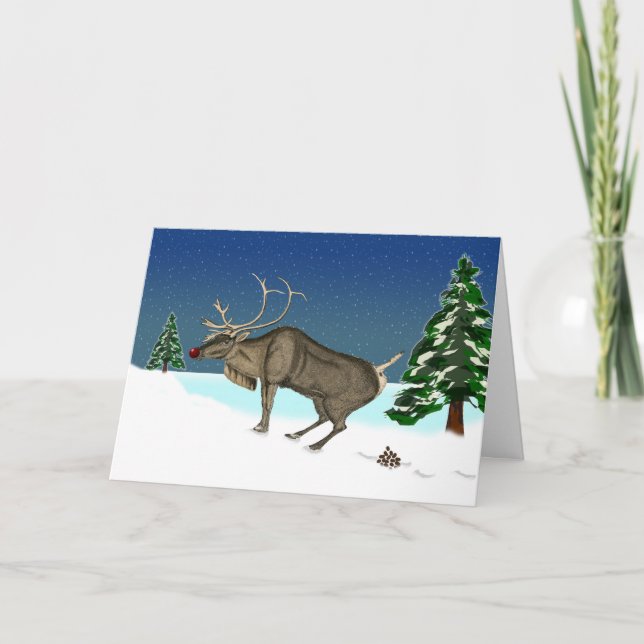 Tarjeta Festiva Divertidos Navidades Belgados, Caca de venado, Nat (Anverso)