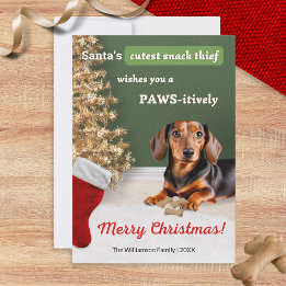 Tarjeta Festiva Divertidos Navidades de Dachshund Dog Snack Thief