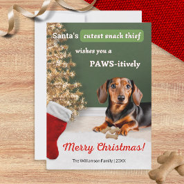 Tarjeta Festiva Divertidos Navidades de Dachshund Dog Snack Thief