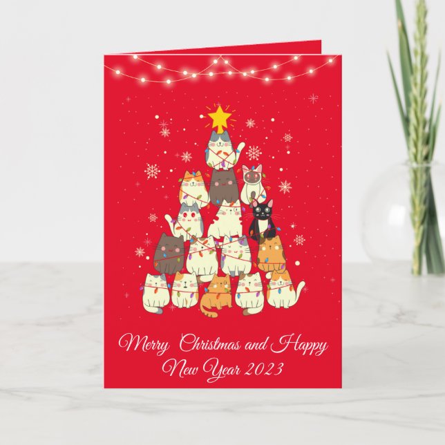Tarjeta Festiva Divertidos navidades de gatos (Anverso)