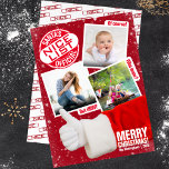 Tarjeta Festiva Divertidos Navidades de la lista oficial de Santa<br><div class="desc">Muestra los 'recibos' de tu buen estado confirmado con una adorable tarjeta de fotos de Navidad adorable y adorable con el mismo Santa entregando los pulgares hacia arriba en su lista de archivos de fotos. Con un enorme sello de aprobación en la parte superior izquierda esta graciosa tarjeta de tres...</div>