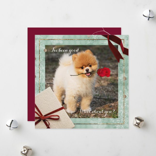 Tarjeta Festiva Divertidos Navidades de Pomerania He sido una buen (Anverso/Reverso In Situ)