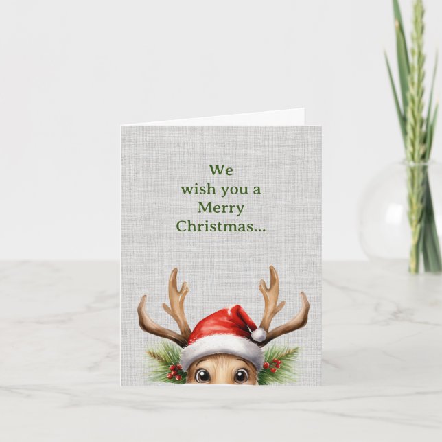 Tarjeta Festiva Divertidos Navidades de renos de Cute Peeking (Anverso)