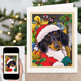 Tarjeta Festiva Divertidos Navidades felices Santa Dog Dachshund