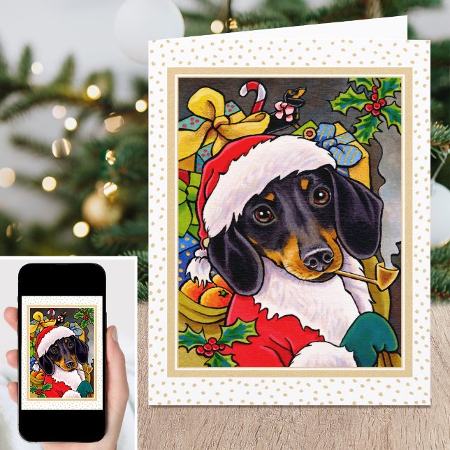 Tarjeta Festiva Divertidos Navidades felices Santa Dog Dachshund (Subido por el creador)