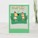 Tarjeta Festiva Divertidos perros y gatos celebran Navidades<br><div class="desc">Esta linda y divertida tarjeta de Navidades personalizados incluye a un perro y un gato celebrando la temporada en paz y armonía, ¡con un poco de ayuda de muchos huevos! ¡Una gran carta para un amante de los gatos o de los perros o para un amante de ambos! Gracias por...</div>