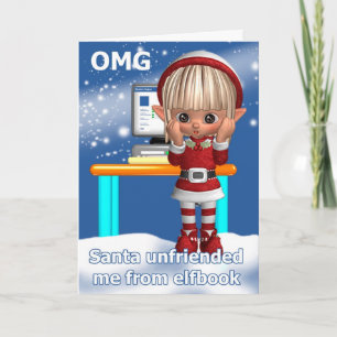 Tarjeta Festiva Diviértete Elfo Saludo Navideño Con Computadora