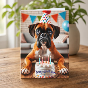 Tarjeta Festiva Diviértete en el cumpleaños de un perro Boxer
