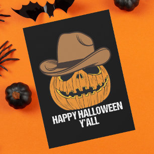 Tarjeta Festiva Diviértete Feliz Halloween a todos Vaquero Jack O