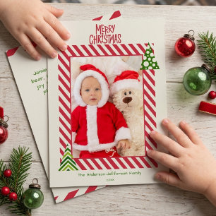 Tarjeta Festiva Diviértete Foto Enmarcada con Rayas Rojas de la Pr
