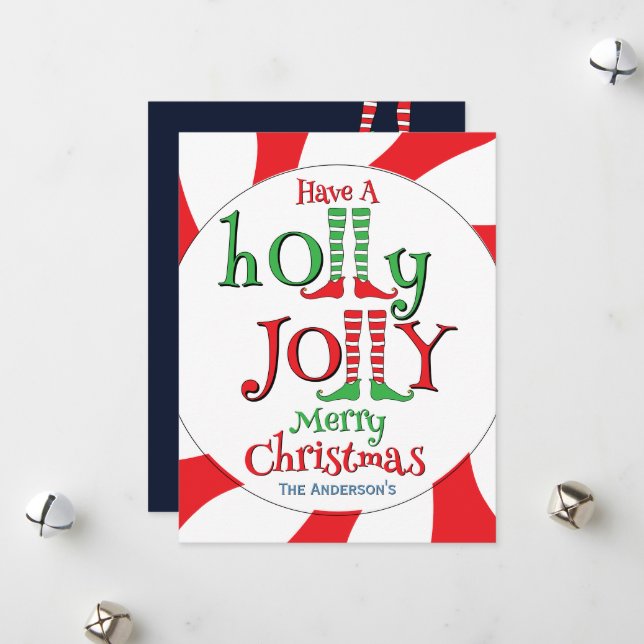 Tarjeta Festiva Diviértete Piernas de Duende Tengan un Feliz Navid (Anverso/Reverso In Situ)