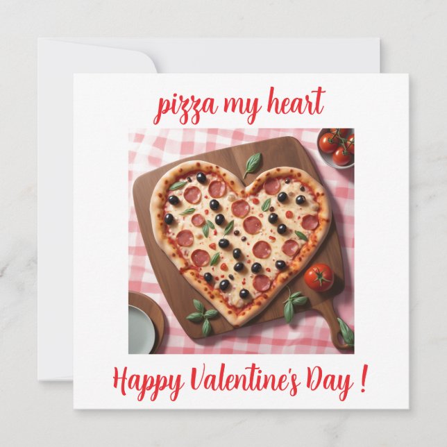 Tarjeta Festiva Diviértete Pizza Corazón de San Valentín Italia (Anverso)