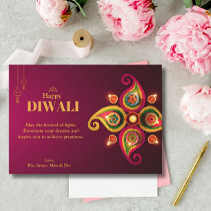 Tarjeta Festiva Diwali Amarillo Mandala Lamp Saludo