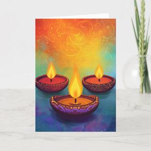 Tarjeta Festiva Diwali Color claro Tres lámparas
