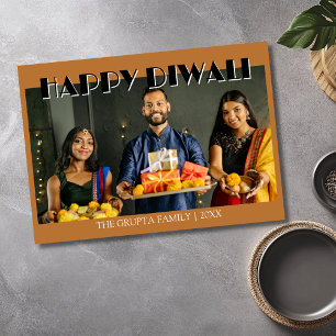 Tarjeta Festiva Diwali Feliz Foto Tradicional Cobre Cálido