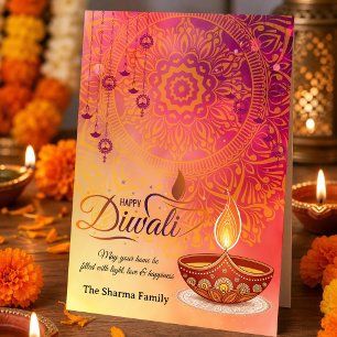 Tarjeta Festiva Diwali Feliz Personalizado Familia Festival de la 