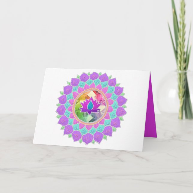 Tarjeta Festiva Diwali purpurina lotus rangoli (Anverso)