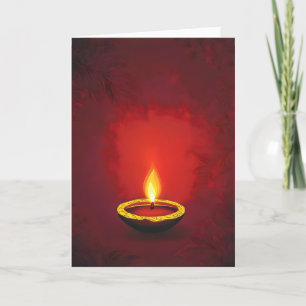 Tarjeta Festiva Diwali rojo profundo de una lámpara simple