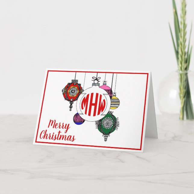 Tarjeta Festiva DIY BG Xmas Ornamentos Rojo Círculo Monograma Fuen (Anverso)