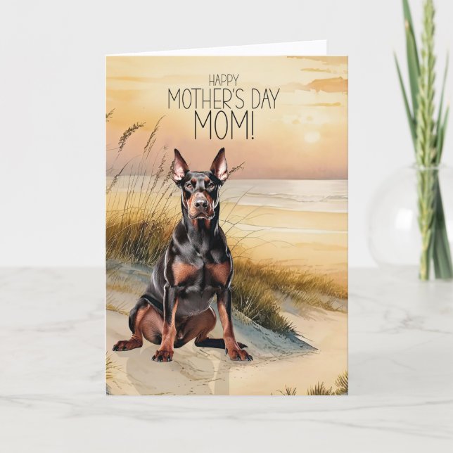 Tarjeta Festiva Doberman Dog Sunset Beach Mother's Day (Anverso)