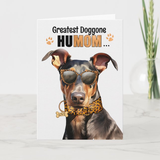 Tarjeta Festiva Doberman Pinscher Dog Greatest HuMOM Mother's Day (Anverso)