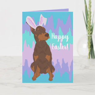 Tarjeta Festiva Doberman Pinscher Easter Bunny