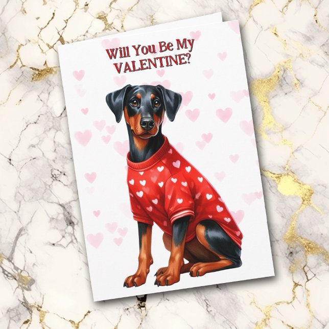 Tarjeta Festiva Doberman Pinscher en Sweater Valentine (Subido por el creador)