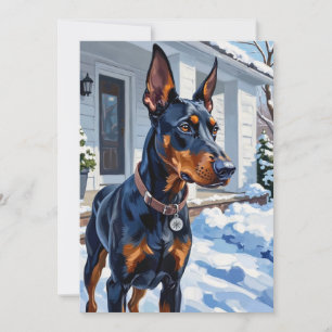 Tarjeta Festiva Doberman Pinscher Esbelto Copo de Nieve Moderno de