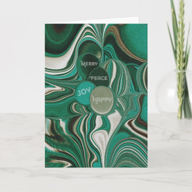 Tarjeta festiva doblada verde azulado marblizado (Anverso)