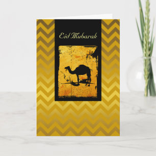 Tarjeta Festiva Doble Chevron Dorado Eid Mubarak