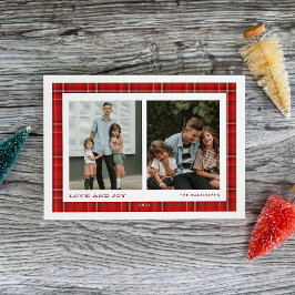 Tarjeta Festiva Doble foto de amor y alegría de Red Plaid