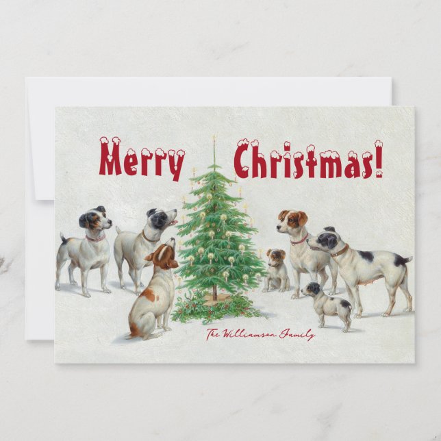 Tarjeta Festiva Dog Family Christmas Holiday Card (Anverso)