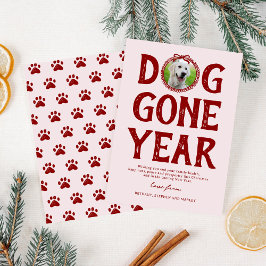 Tarjeta Festiva Dog Gone Gone Year Pink Red Photo Navidades