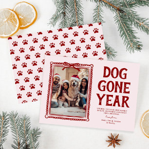 Tarjeta Festiva Dog Gone Gone Yon Navidades de fotografía rosada y