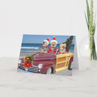 Tarjeta Festiva Dog/Lab on the Beach in Santa Hat & Hawaiian Shirt
