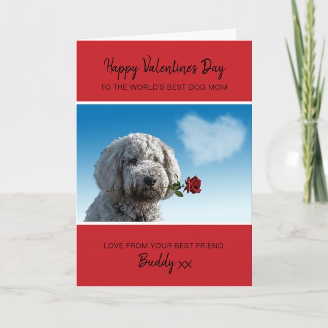 Tarjeta Festiva Dog Mom Valentine From Dog With Red Rose (Anverso)