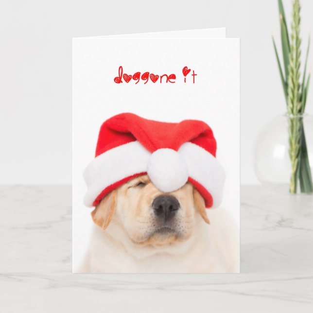 Tarjeta Festiva Doggone It Yellow Lab Puppy Navidades (Anverso)