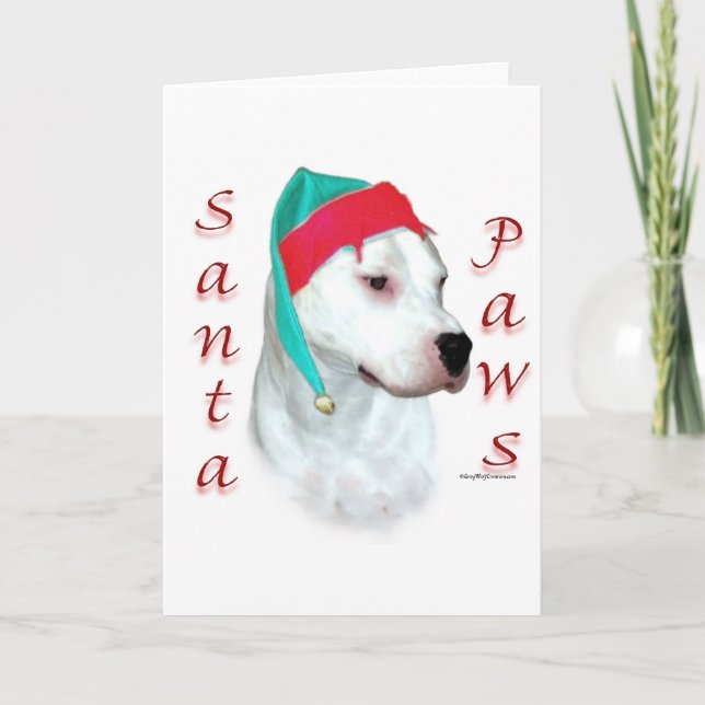 Tarjeta Festiva Dogo Argentino Santa Paws (Anverso)