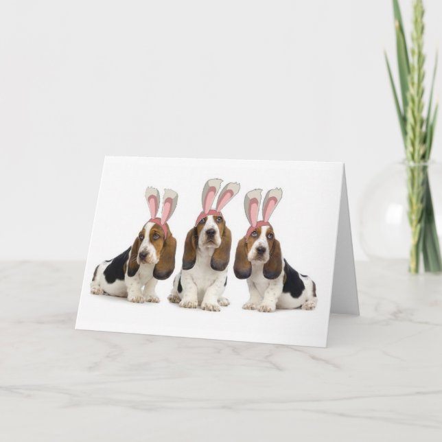 Tarjeta Festiva Dogs~Original Ditzy Notecard~Basset Hounds~Easter (Anverso)