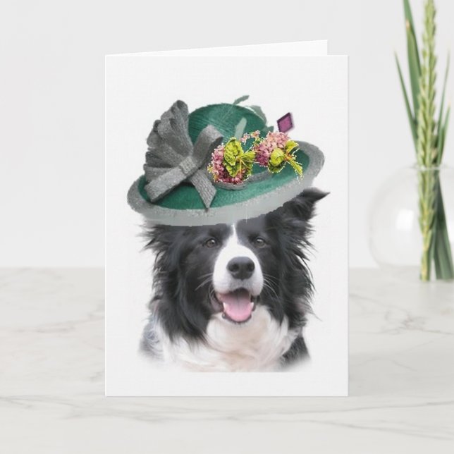 Tarjeta Festiva Dogs~Original Ditzy Notecard~Border Collie~Easter (Anverso)
