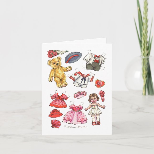 Tarjeta Festiva Doll Valentine de papel (Anverso)