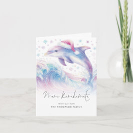 Tarjeta Festiva Dolphin Santa Hat Meri Kirihimete Christmas folded