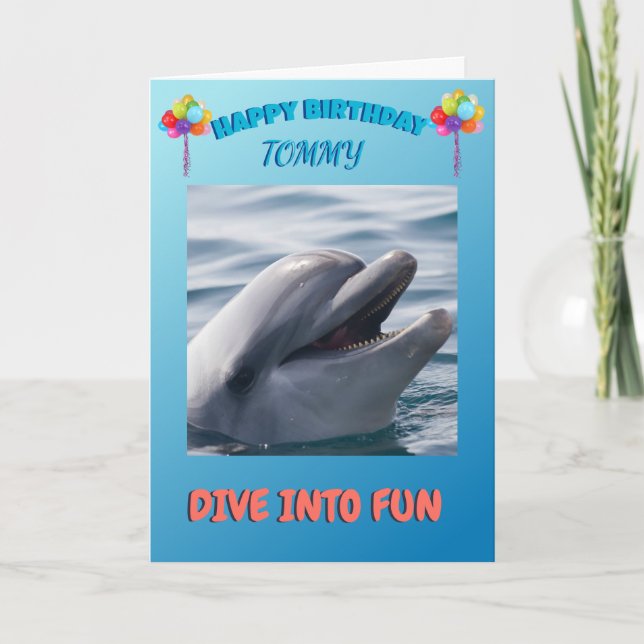 Tarjeta Festiva Dolphin Splash Birthday Cheer (Anverso)