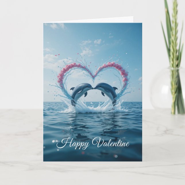 Tarjeta Festiva Dolphins Valentine Tropical Love Heart Ocean  (Anverso)