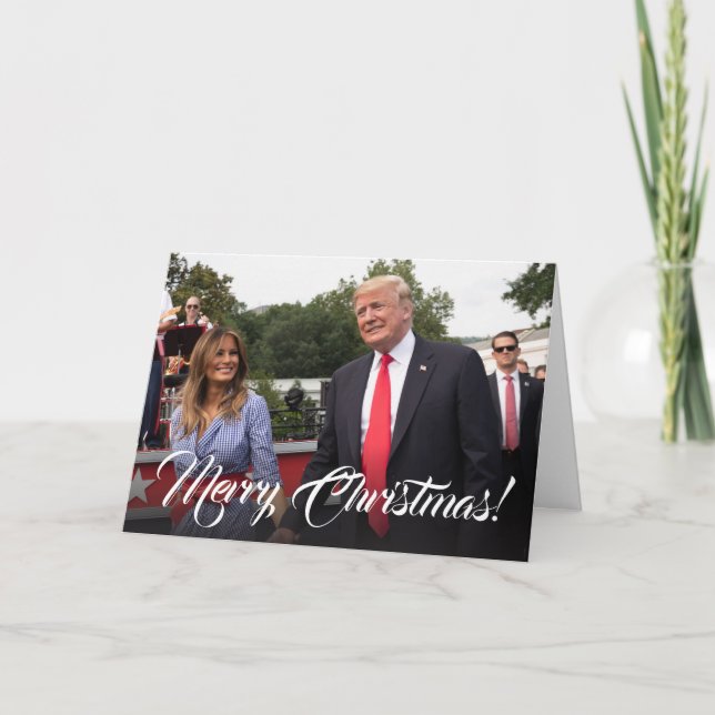 Tarjeta Festiva Donald Trump y Melania Patriótica Saludo de Navida (Anverso)