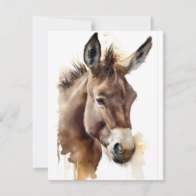 Tarjeta Festiva Donkey, Amigo Fiel, En Acuarelas (Anverso)