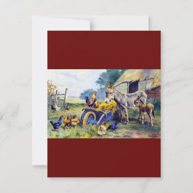 Tarjeta Festiva donkey hey carros pollo granja animales carta de p (Anverso)