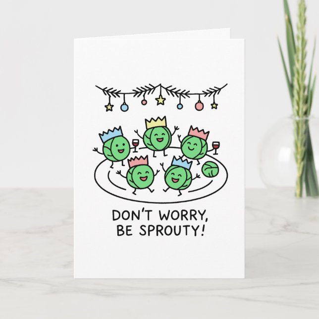 Tarjeta Festiva Don't Worry, Be Sprouty! Funny Christmas Card (Anverso)
