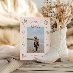 Tarjeta Festiva Doodle Cowboy Navidades Photo Holiday Card