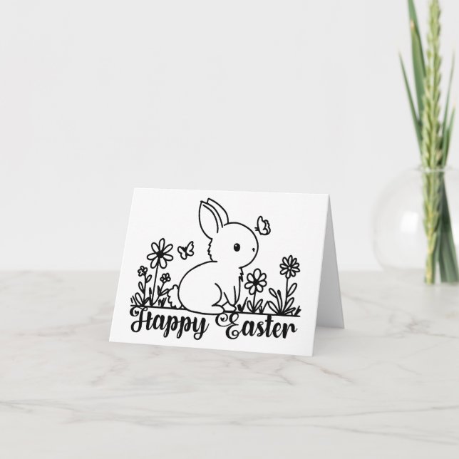 Tarjeta Festiva Doodle de conejo de Pascua (Anverso)